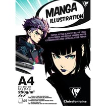 Bloc illustration Clairefontaine - Manga - 20 feuilles - Blanc - A4 21 x 29,7 cm - 250g/m²