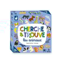 Jeu de Société Enfant - Jeu d'Observation - Mon Premier Cherche et Trouve les Animaux - 1 Plateau Recto-Verso + 20 Cartes Recto-Verso + 1 Dé en Bois