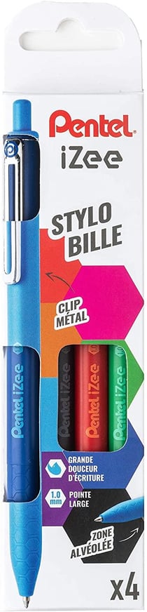 Lot de 4 stylos bille rétractables - iZee - Pointe large - Pentel
