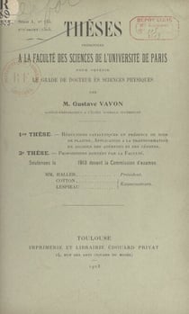 Réductions catalytiques en présence de noir de platine. Application à la transformation en alcools des aldéhydes et des cétones - Thèse présentée à la Faculté des sciences de l'Université de Paris pour obtenir le grade de Docteur ès sciences physiques....