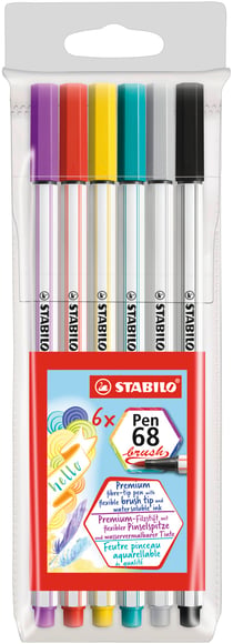 Lot de 6 feutres pinceau - STABILO - Couleurs assorties - Pen 68 brush