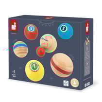 Gamme Applepop - Boules de Pétanque en Bois - Composé de 6 Boules, d'1 Cochonnet et d'1 Sac en Coton - Jeu d'Adresse.