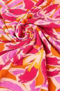Tissu viscose crinkle Promod - 300 x 125 cm - Imprimés rose orange