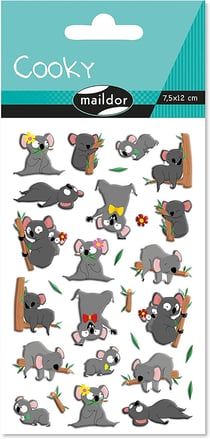 Stickers 3D autocollant Maildor - Cooky Koalas - 7,5 x 12 cm - 20 stickers