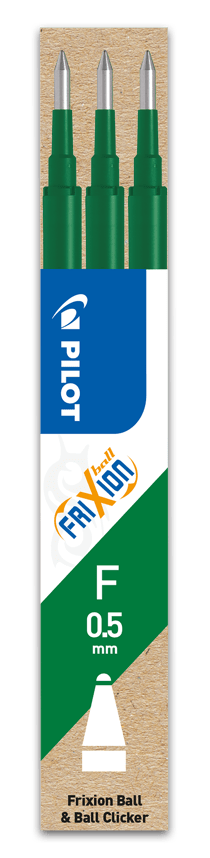 Lot de 3 recharges pour stylo roller effaçable - Vert - FriXion Ball & FriXion Ball Clicker- Pointe fine - Pilot