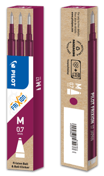 Lot de 3 recharges pour stylo roller effaçable Pilot - FriXion Ball & FriXion Ball Clicker - Rouge Bordeaux - Pointe moyenne