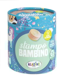 Coffret de tampons en bois Aladine - Stampo Bambino Licorne - 8 pièces + 1 encreur