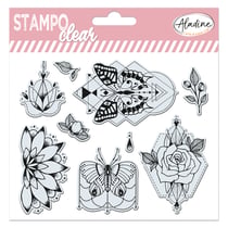 Aladine Clear - Ensemble de timbre d'artisanat - papillons, pivoine - transparent