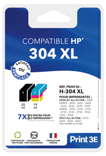 Cartouches d'imprimantes Print 3E - Compatibles HP H304 XL - Noir/Couleur