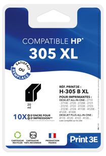 Cartouche d'imprimante Print 3E - Compatibl HP 305 XL - Noir