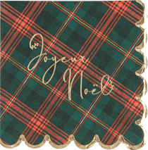 Lot de 20 serviettes cocktail Scottish Christmas - Papier - Tartan rouge, vert anglais et or - 24 x 24 cm