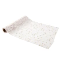 Chemin de table Artyfêtes - La Petite Marguerite - Organza - Blanc et paillettes or - 28 cm x 5 m