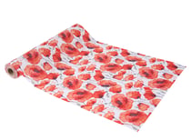 Chemin de table Poppy Love - Tissu blanc coquelicot rouge aquarelle - 28 cm x 5 m