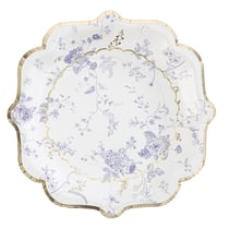 8 assiettes toile de Jouy - Blanc, bleu et or - 23 cm                       