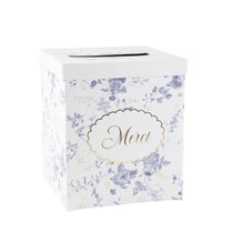 Urne toile de Jouy - Merci - Blanc, bleu et or - 21 x 25 cm                 