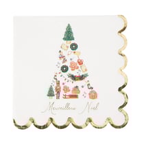 Lot de 16 serviettes Merveilleux Noël Gourmand - Rouge, vert et or 32 x 32 cm
