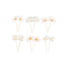 Lot de 12 pics Artyfêtes - Daisy - Ocre, blanc et vert - 7 cm à 7,5 cm