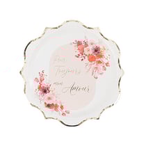 Lot de 8 assiettes Artyfêtes - "Pour toujours mon amour" Love to Love - Carton - Blush, rose et or - Ø23 cm