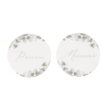 Lot de 2 badges Artyfêtes - "Parrain / Marraine" Jardin Botanique - Vert sauge et blanc - Ø5cm