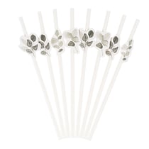 Lot de 8 pailles Artyfêtes - Jardin Botanique - Vert sauge et blanc - 19,5cm 