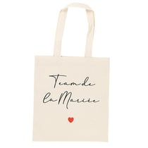 Tote bag Artyfêtes - "Team de la Mariée" - Effet Lin - Noir et rouge - 32 x 60 cm