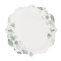 Lot de 8 assiettes Artyfêtes - Jardin Botanique - Papier - Vert sauge et blanc - Ø23cm 