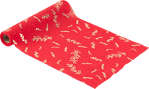 Chemin de table - Feuilles de houx - Mousseline - Rouge et or - 28 cm x 3 m