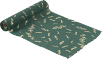 Chemin de table - Feuilles de houx - Mousseline - Vert et or - 28 cm x 3 m