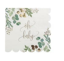 Serviettes x16 - Oh Baby - Blanches, vertes et or