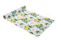 Chemin de table Citronnade - Tissu blanc, jaune citron et vert - 28 cm x 5 m          
