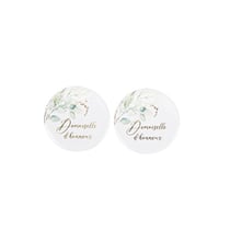 2 Badges Demoiselle d'honneur Sauge Green Blancs, Vert Sauge et Or - 5 cm