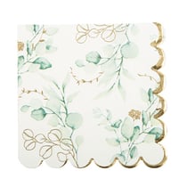 16 Serviettes Sauge Green Blanches, Vert Sauge et Or - 33 x 33 cm - 3 Plis