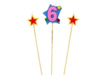 Bougies Chiffre 6 et étoiles - Gatodéco