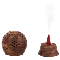 Support encens cône boule bois