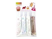 4 stylos déco blanc, rose, bleu, choco 4X20 g ScrapCooking