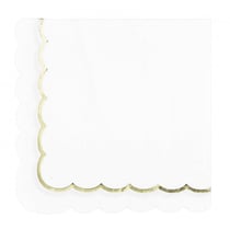 Serviettes festonnées - blanc et or - 33 x 33 cm