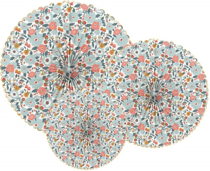 Set de 3 éventails fleuris et dorés