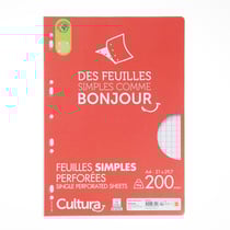 Feuilles simples blanches - Format A4 21 x 29,7 cm - 200 pages grands carreaux - 90 g/m² - Cultura