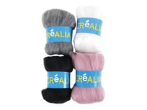 Assortiment 4 pelotes cardées 15 g Créalia - Gris / blanc / noir / vieux rose