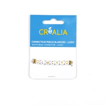 Connecteur à perles nacrées pour bijoux - mot LUCKY - Créalia