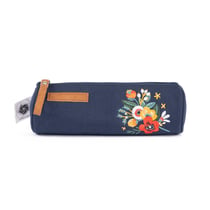 Trousse ronde 1 compartiment Cultura - Bleu - Broderie florale