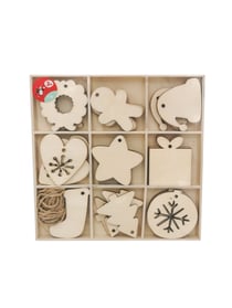 Set de 36 suspensions en bois à décorer et à suspendre - Créalia