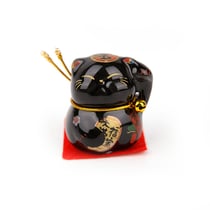 Chat Maneki Neko - Porte-bonheur - Noir - 4 cm