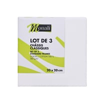 Lot de 3 châssis - toiles classiques 100% coton Monali - 20 x 20 cm