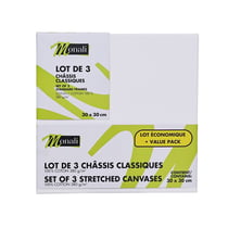 Lot de 3 châssis - toiles classiques 100% coton Monali - 30 x 30 cm