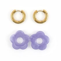 Kit boucles d'oreilles créoles - Fleurs lilas - Acier inoxydable - Créalia