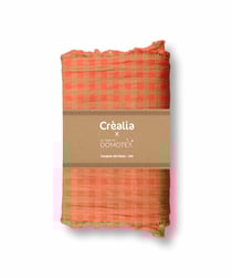 Tissu en double gaze Domotex - 200 x 125 cm - Vichy camel / Tangerine
