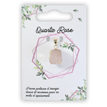 Pendentif plaqué or - Gros quartz rose