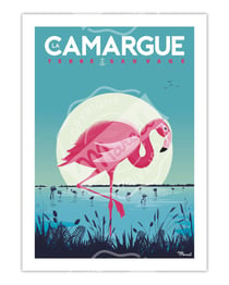 Affiche Camargue "Flamingos" - 30 x 40 cm