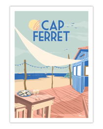 Affiche Cap Ferret "Cabane à Huîtres" - 30 x 40 cm 